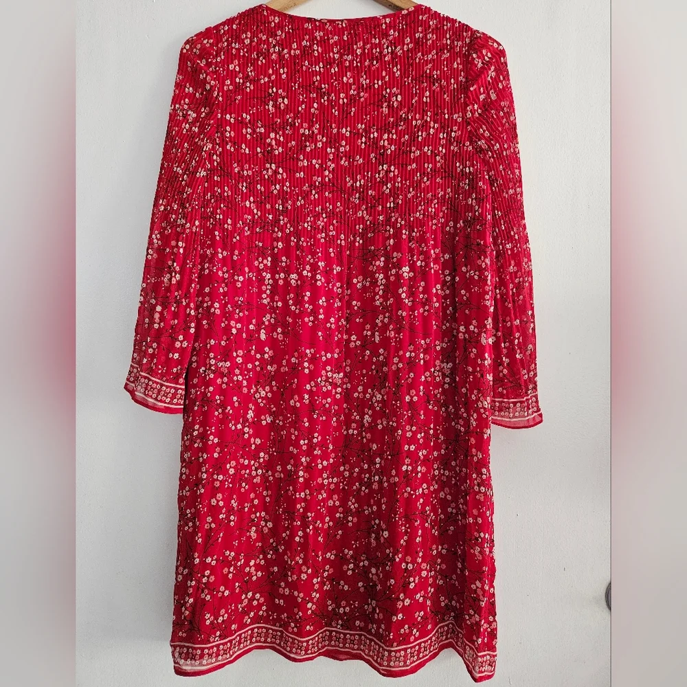Max Studio Women's Lined Red Long Sleeve Floral Midi Dress Size XS - Picture 5 of 6